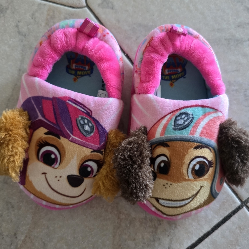 Nickelodeon Girl's Paw Patrol Plush Fuzzy Skye and Everest Slippers Toddler 7/8